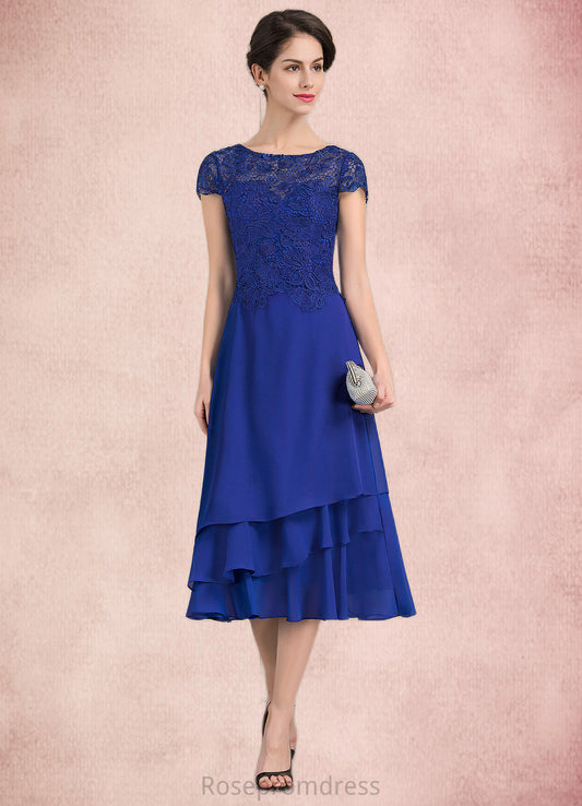 Miah A-Line Scoop Neck Tea-Length Chiffon Lace Mother of the Bride Dress SRS126P0014685