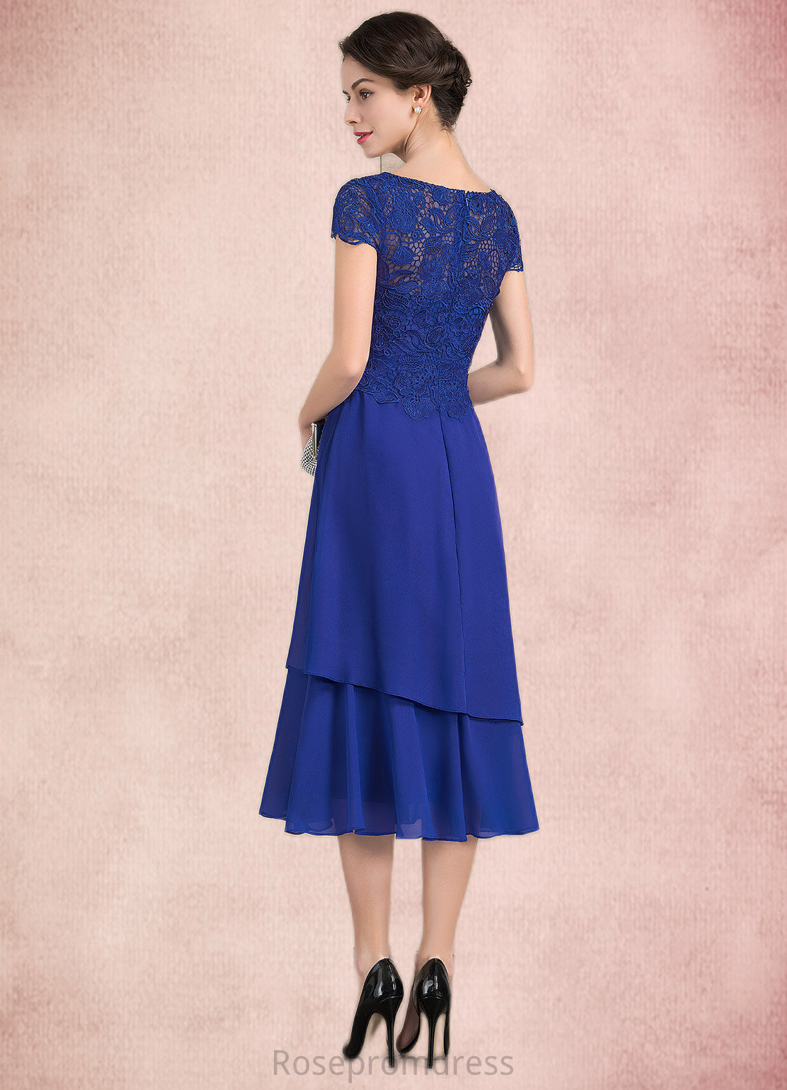 Miah A-Line Scoop Neck Tea-Length Chiffon Lace Mother of the Bride Dress SRS126P0014685