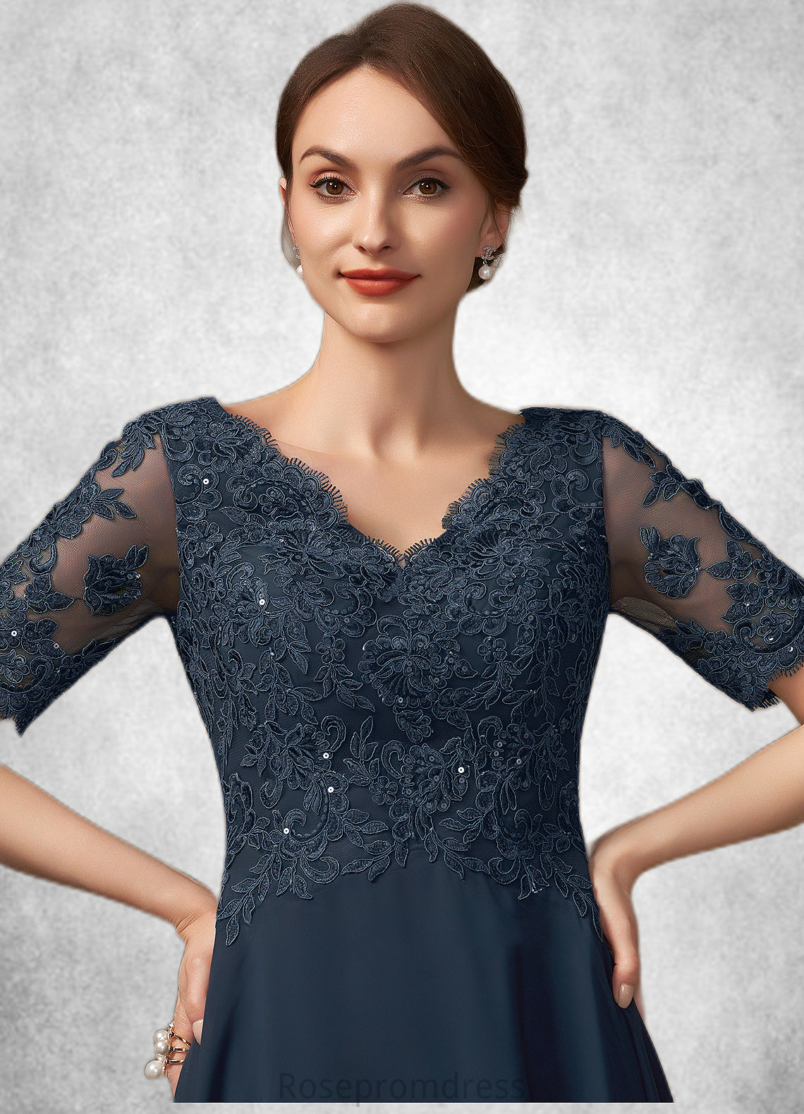 Cameron A-line V-Neck Asymmetrical Chiffon Lace Mother of the Bride Dress With Sequins SRS126P0014686