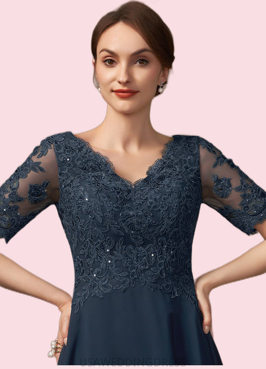 Silvia A-line V-Neck Asymmetrical Chiffon Lace Mother of the Bride Dress With Sequins DS126P0014686