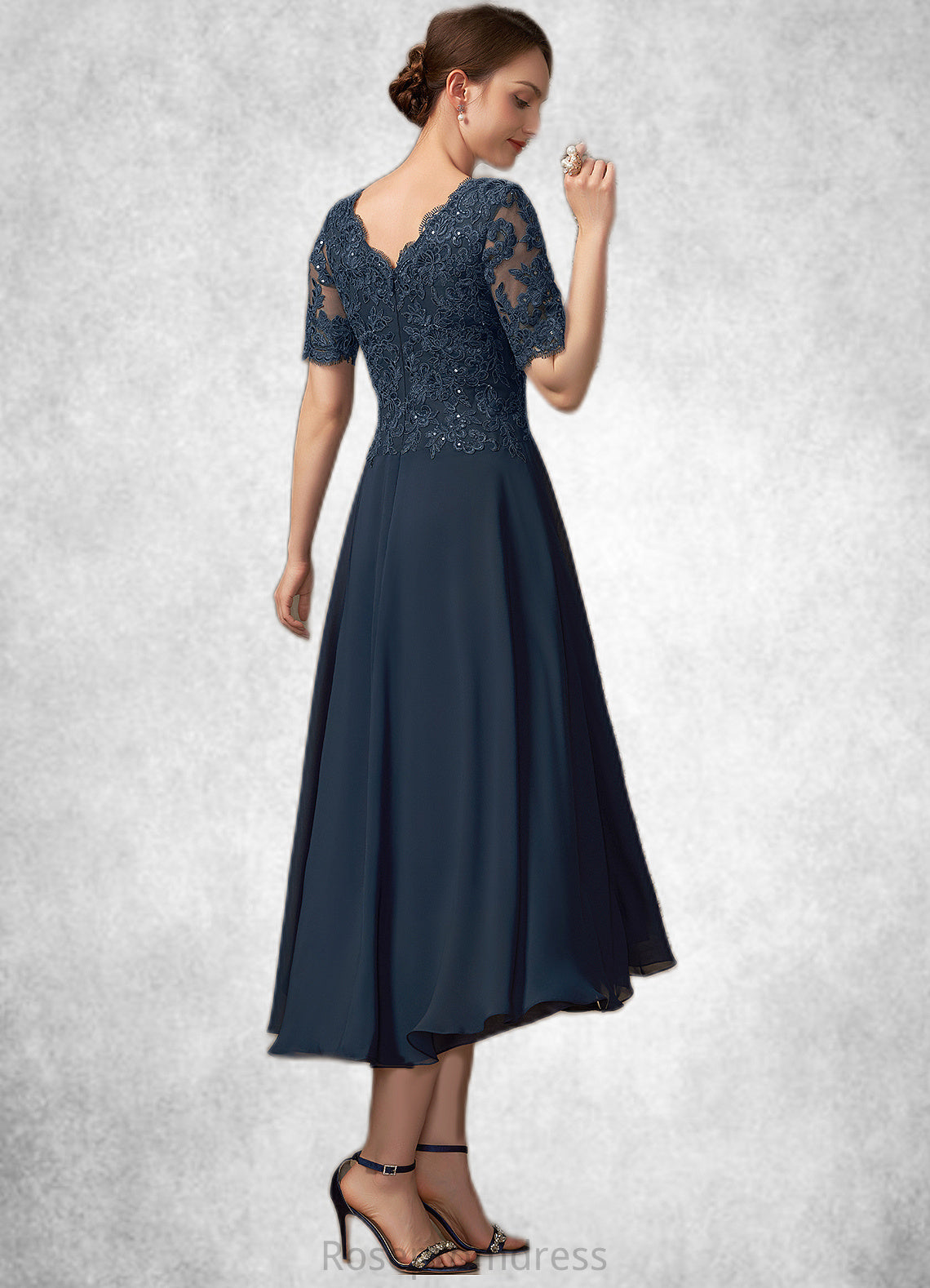 Cameron A-line V-Neck Asymmetrical Chiffon Lace Mother of the Bride Dress With Sequins SRS126P0014686