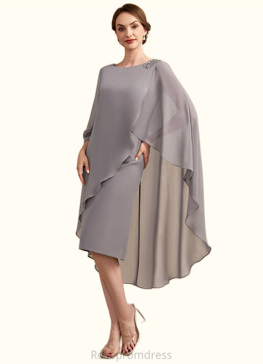 Kaylin Sheath/Column Scoop Neck Knee-Length Chiffon Mother of the Bride Dress With Beading SRS126P0014688