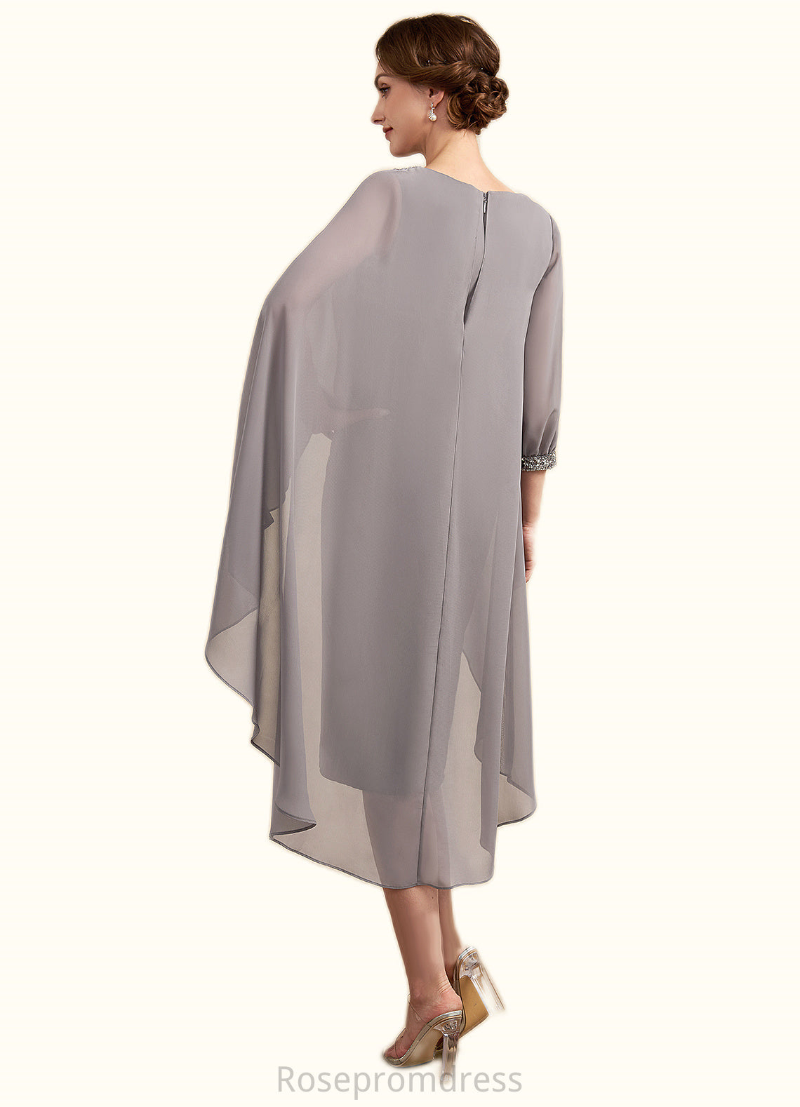 Kaylin Sheath/Column Scoop Neck Knee-Length Chiffon Mother of the Bride Dress With Beading SRS126P0014688