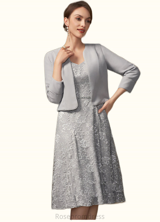 Scarlett A-Line V-neck Knee-Length Lace Mother of the Bride Dress With Beading Sequins SRS126P0014689