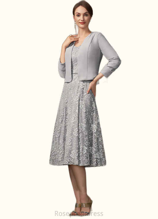 Scarlett A-Line V-neck Knee-Length Lace Mother of the Bride Dress With Beading Sequins SRS126P0014689