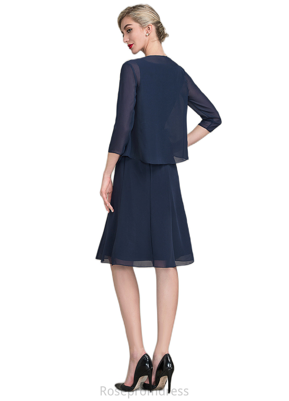 Gabriella A-Line Scoop Neck Knee-Length Chiffon Mother of the Bride Dress With Ruffle Lace Beading Sequins SRS126P0014690