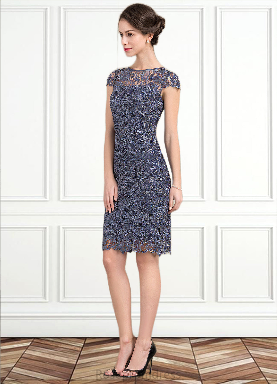 Helen Sheath/Column Scoop Neck Knee-Length Lace Mother of the Bride Dress SRS126P0014691