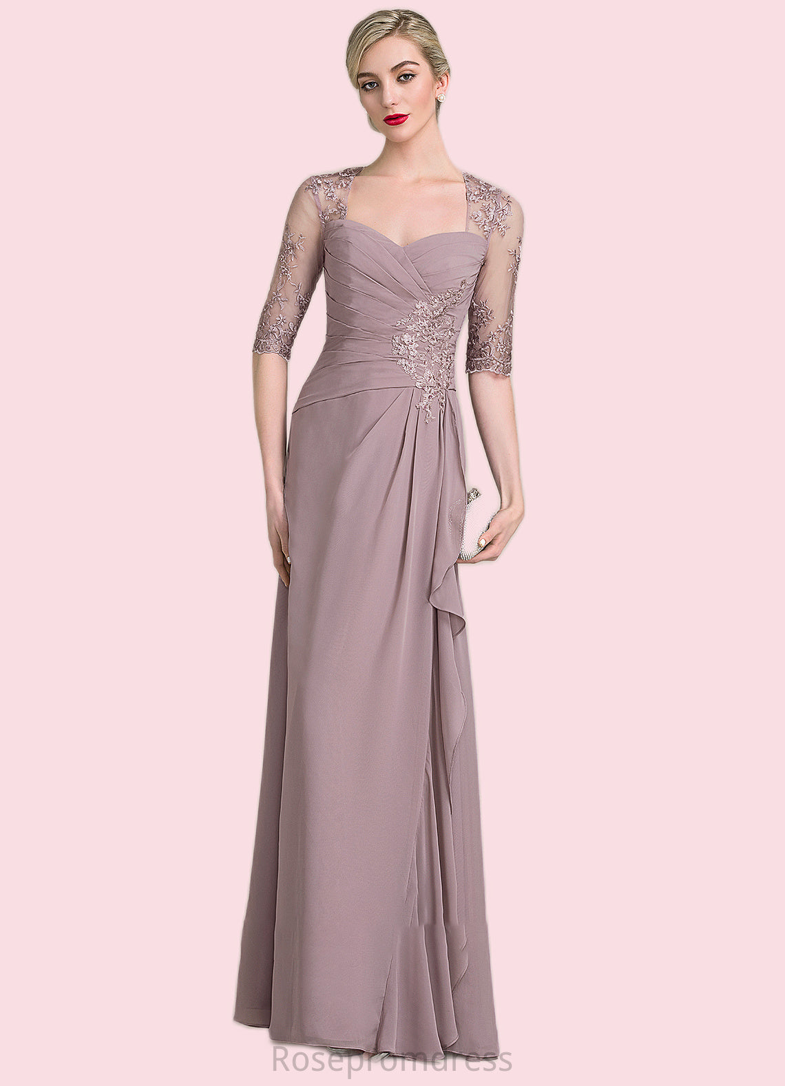 Danika A-Line Sweetheart Floor-Length Chiffon Lace Mother of the Bride Dress With Beading Sequins Cascading Ruffles SRS126P0014692