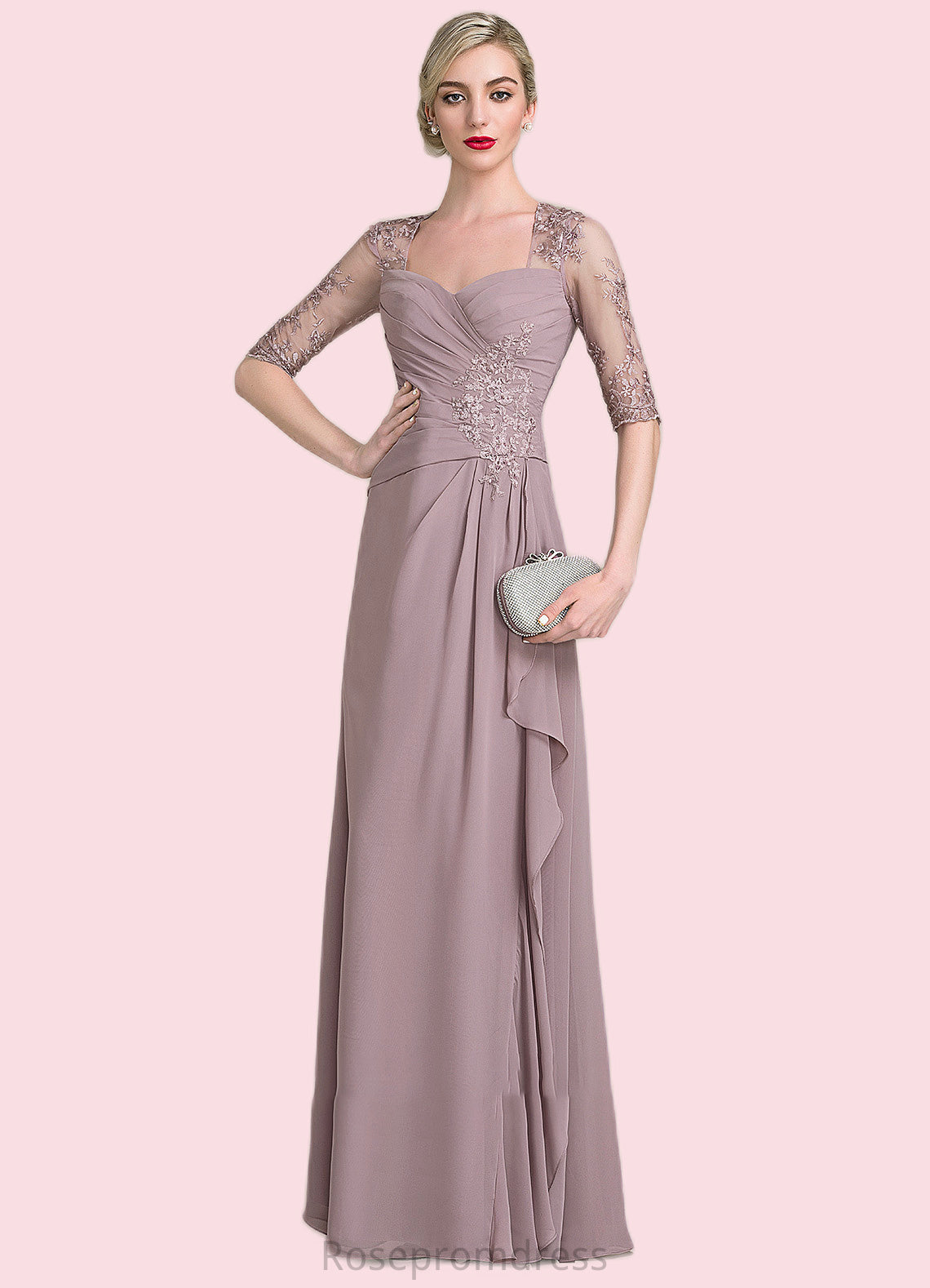 Danika A-Line Sweetheart Floor-Length Chiffon Lace Mother of the Bride Dress With Beading Sequins Cascading Ruffles SRS126P0014692