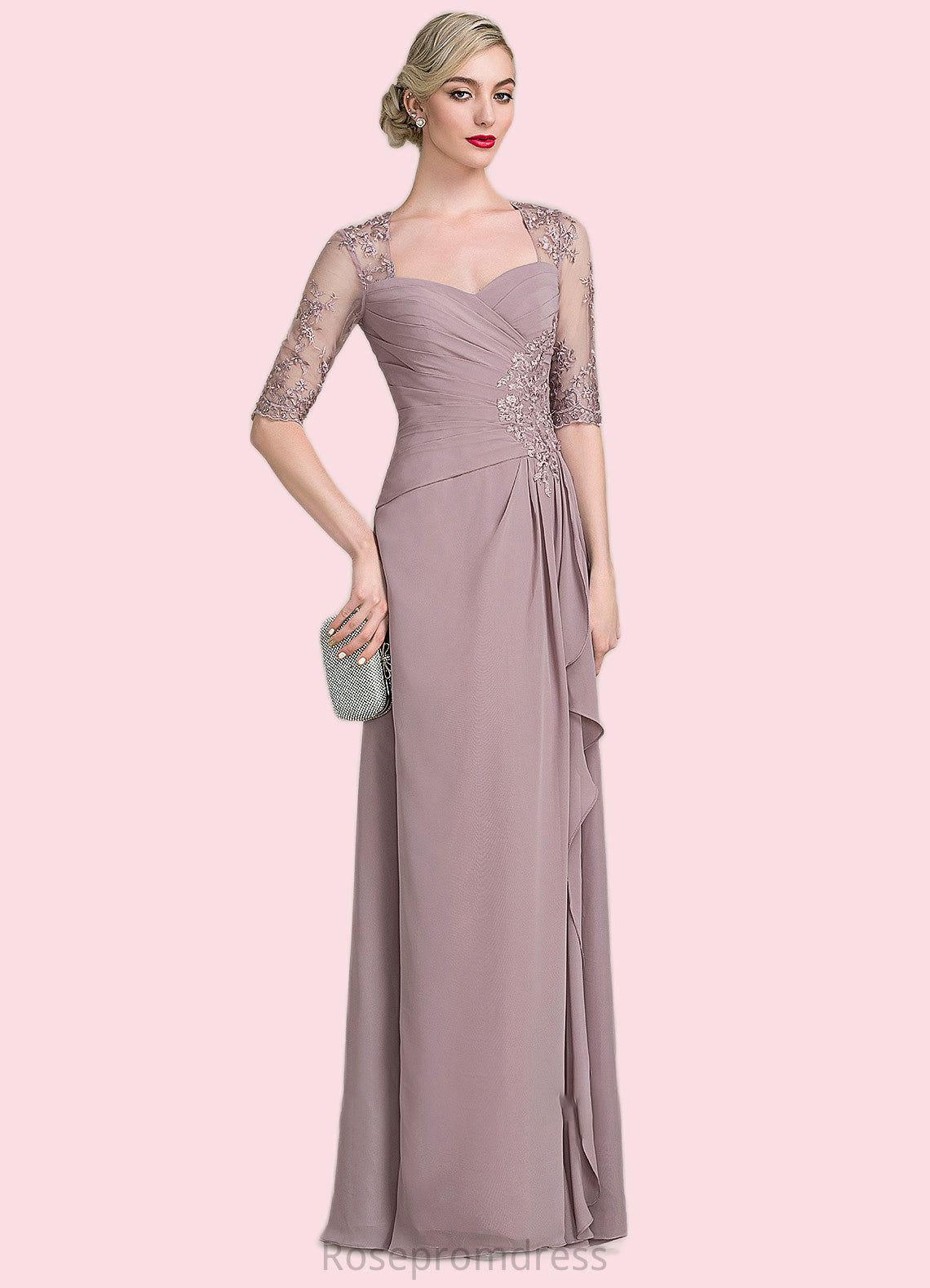 Danika A-Line Sweetheart Floor-Length Chiffon Lace Mother of the Bride Dress With Beading Sequins Cascading Ruffles SRS126P0014692