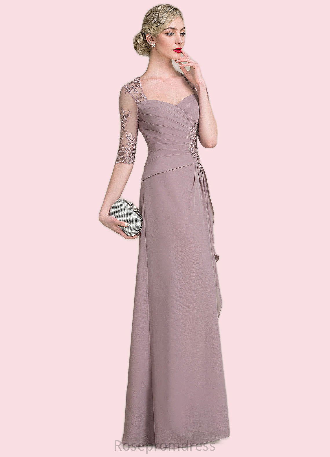 Danika A-Line Sweetheart Floor-Length Chiffon Lace Mother of the Bride Dress With Beading Sequins Cascading Ruffles SRS126P0014692