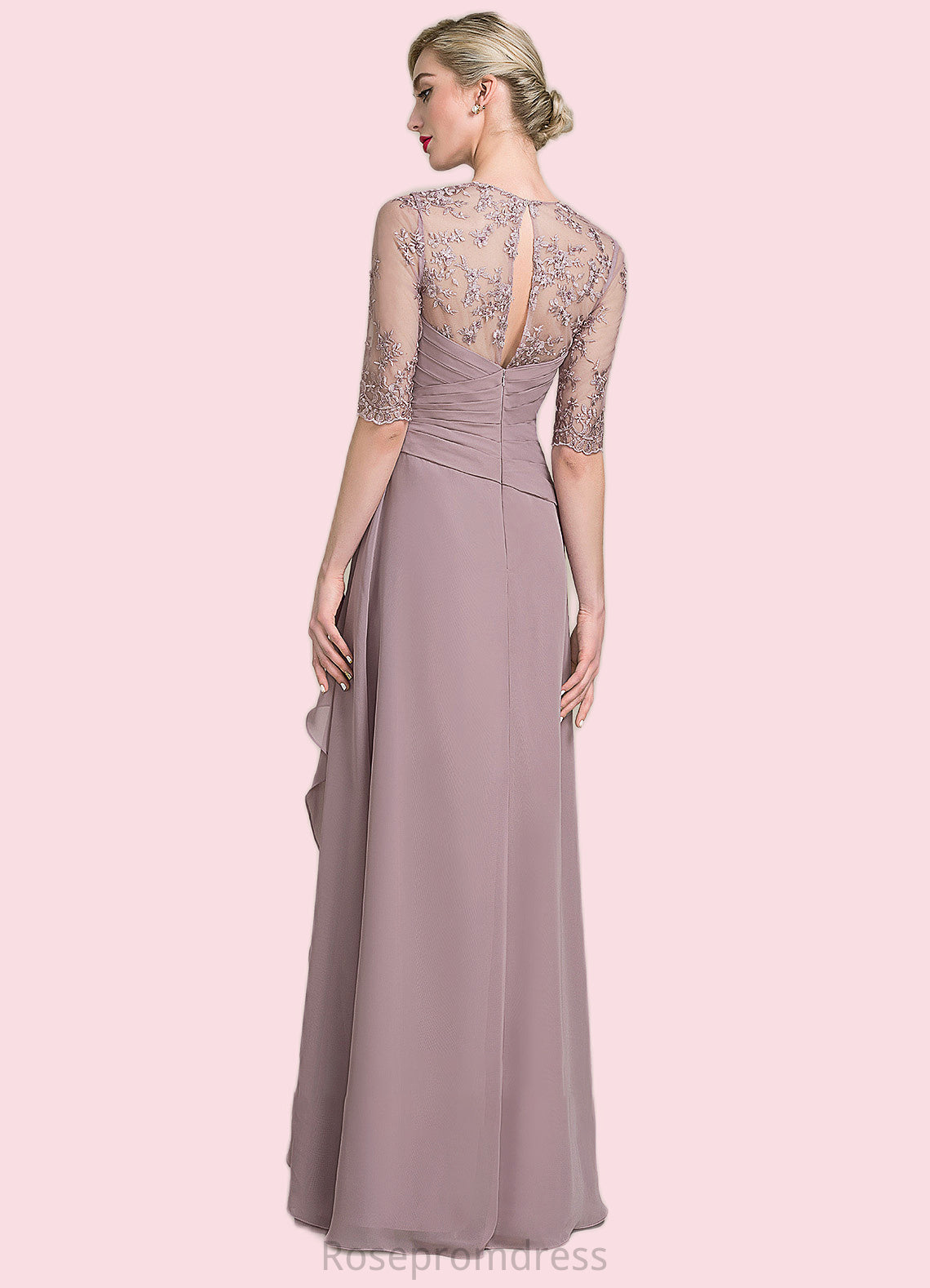 Danika A-Line Sweetheart Floor-Length Chiffon Lace Mother of the Bride Dress With Beading Sequins Cascading Ruffles SRS126P0014692