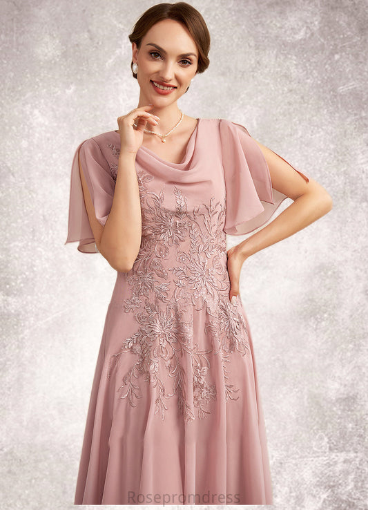 Lola A-Line Cowl Neck Ankle-Length Chiffon Lace Mother of the Bride Dress SRS126P0014696