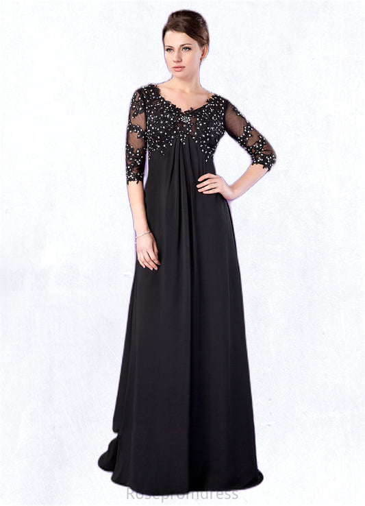 Rosie Empire V-neck Sweep Train Chiffon Mother of the Bride Dress With Lace Beading SRS126P0014697