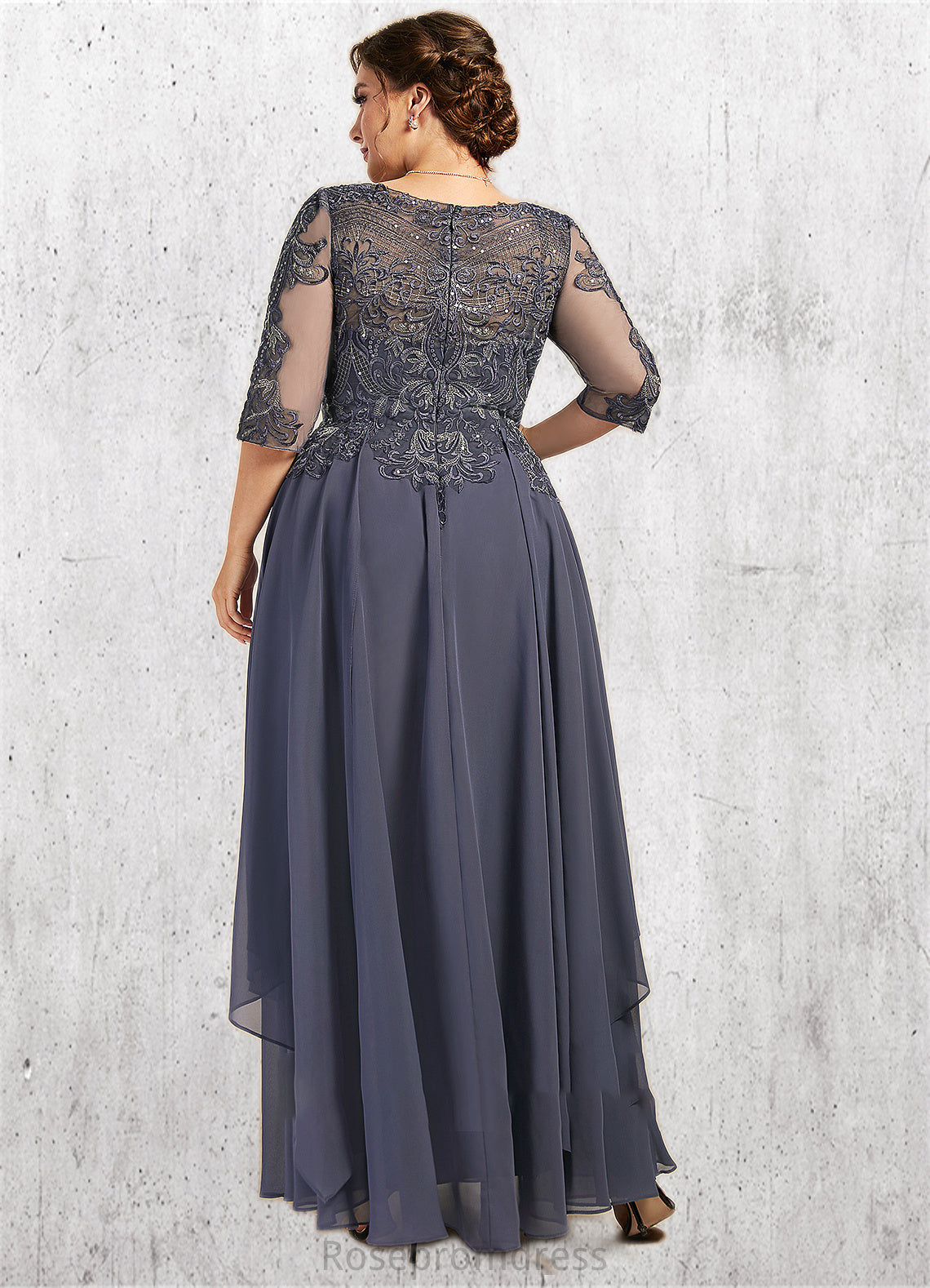 Jaylene A-Line Scoop Neck Ankle-Length Chiffon Lace Mother of the Bride Dress With Cascading Ruffles SRS126P0014698