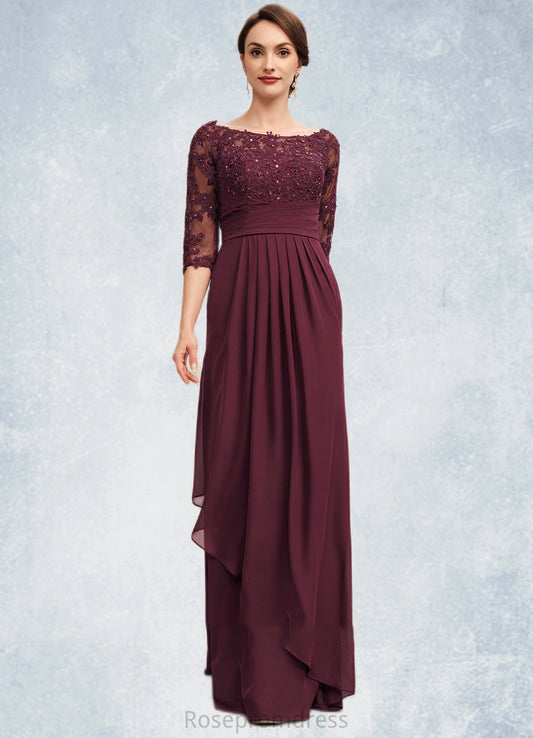 Abbie A-Line Off-the-Shoulder Floor-Length Chiffon Lace Mother of the Bride Dress With Beading Sequins Cascading Ruffles SRS126P0014700