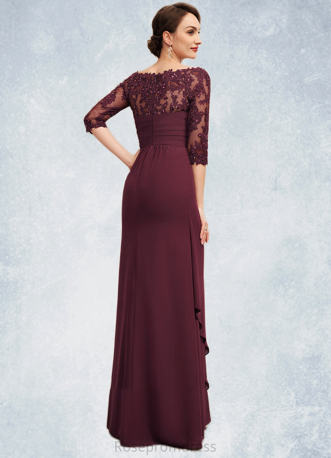 Abbie A-Line Off-the-Shoulder Floor-Length Chiffon Lace Mother of the Bride Dress With Beading Sequins Cascading Ruffles SRS126P0014700
