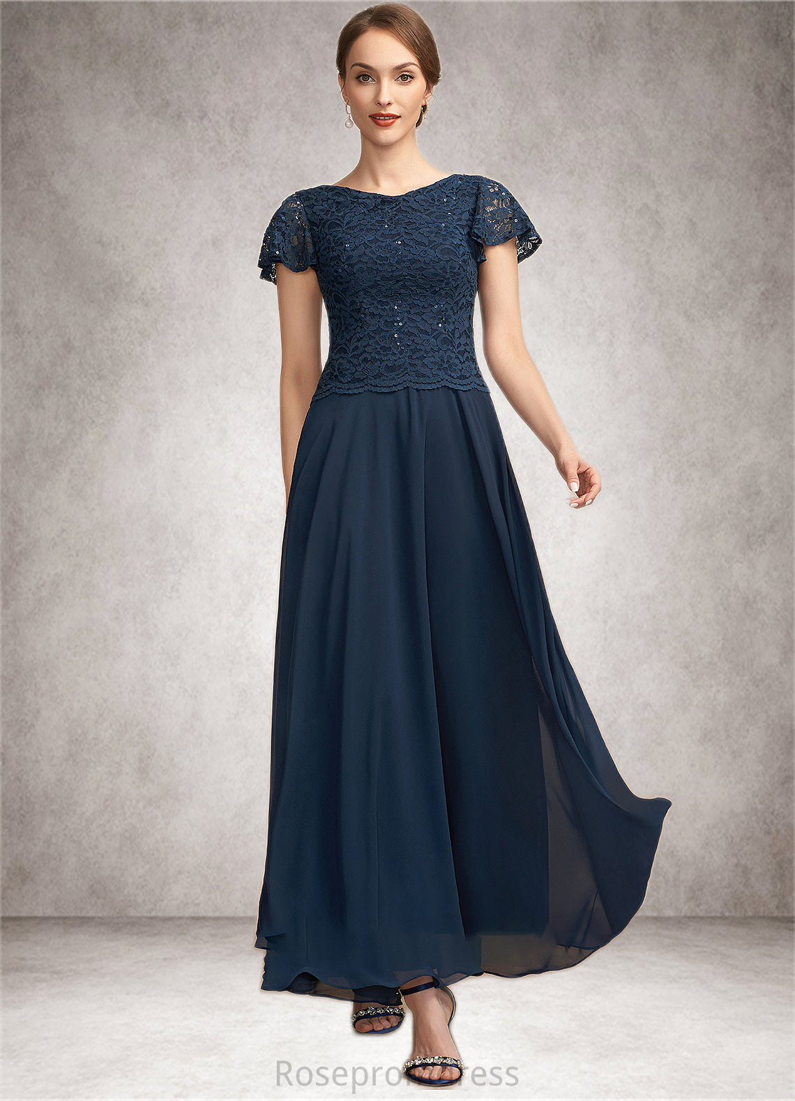 Rebekah A-Line Scoop Neck Ankle-Length Chiffon Lace Mother of the Bride Dress With Sequins SRS126P0014701