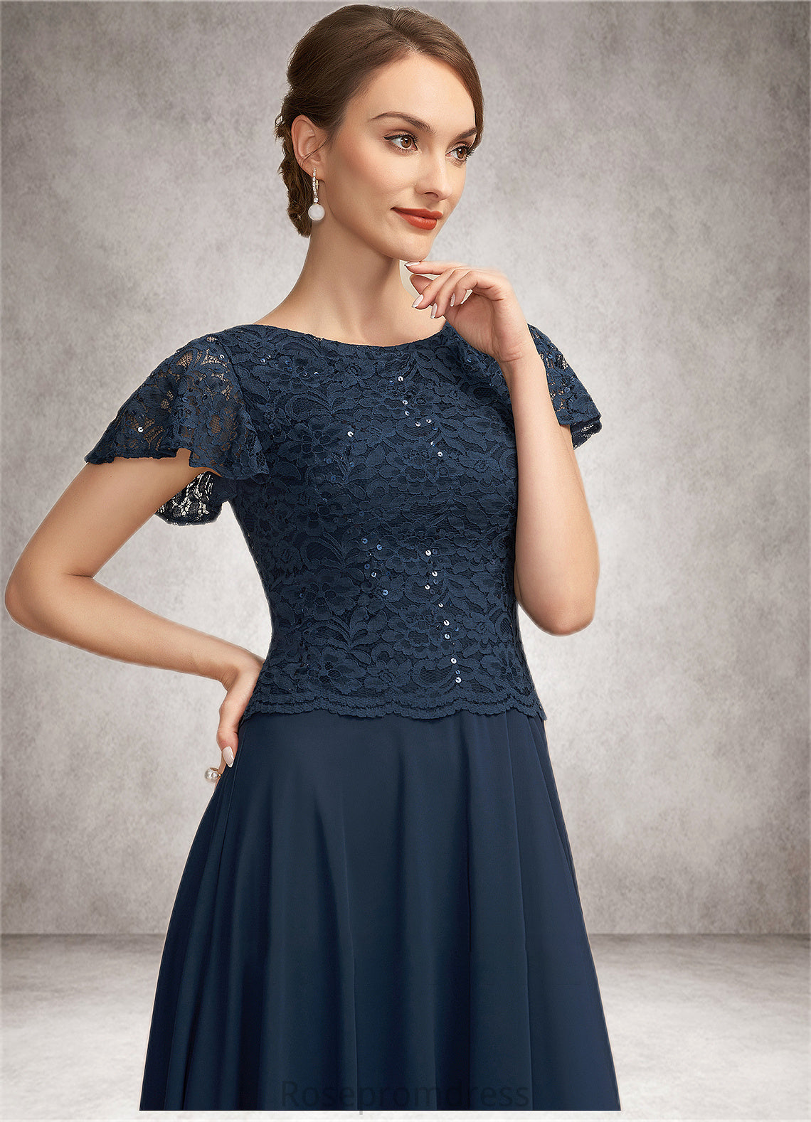 Rebekah A-Line Scoop Neck Ankle-Length Chiffon Lace Mother of the Bride Dress With Sequins SRS126P0014701