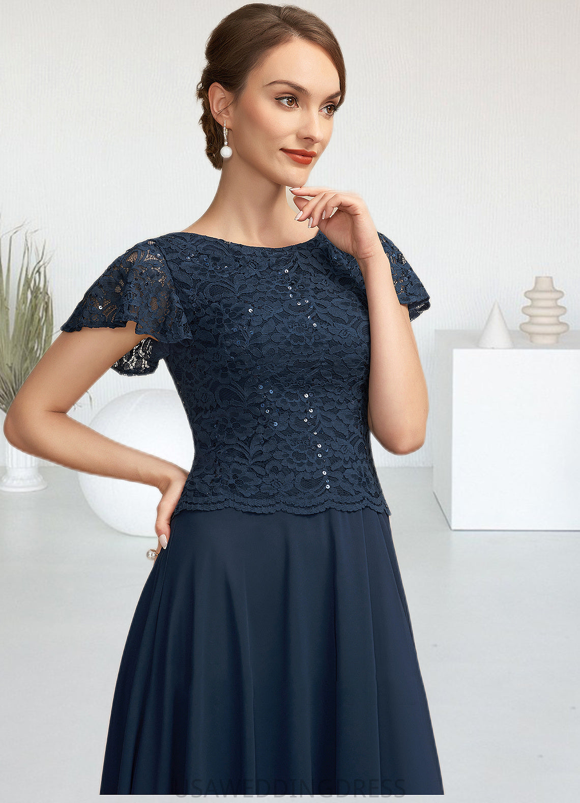 Lucy A-Line Scoop Neck Ankle-Length Chiffon Lace Mother of the Bride Dress With Sequins DS126P0014701