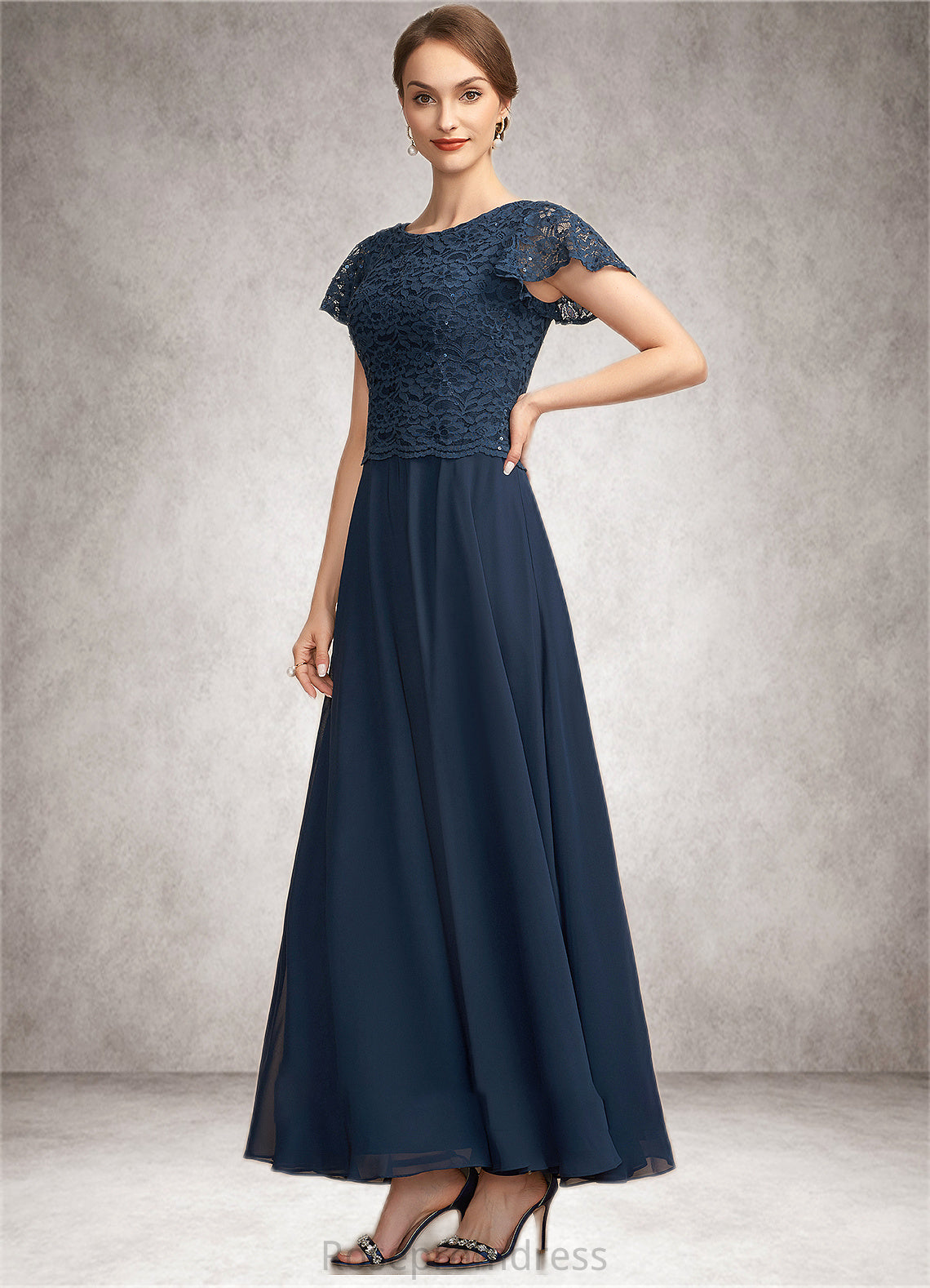 Rebekah A-Line Scoop Neck Ankle-Length Chiffon Lace Mother of the Bride Dress With Sequins SRS126P0014701