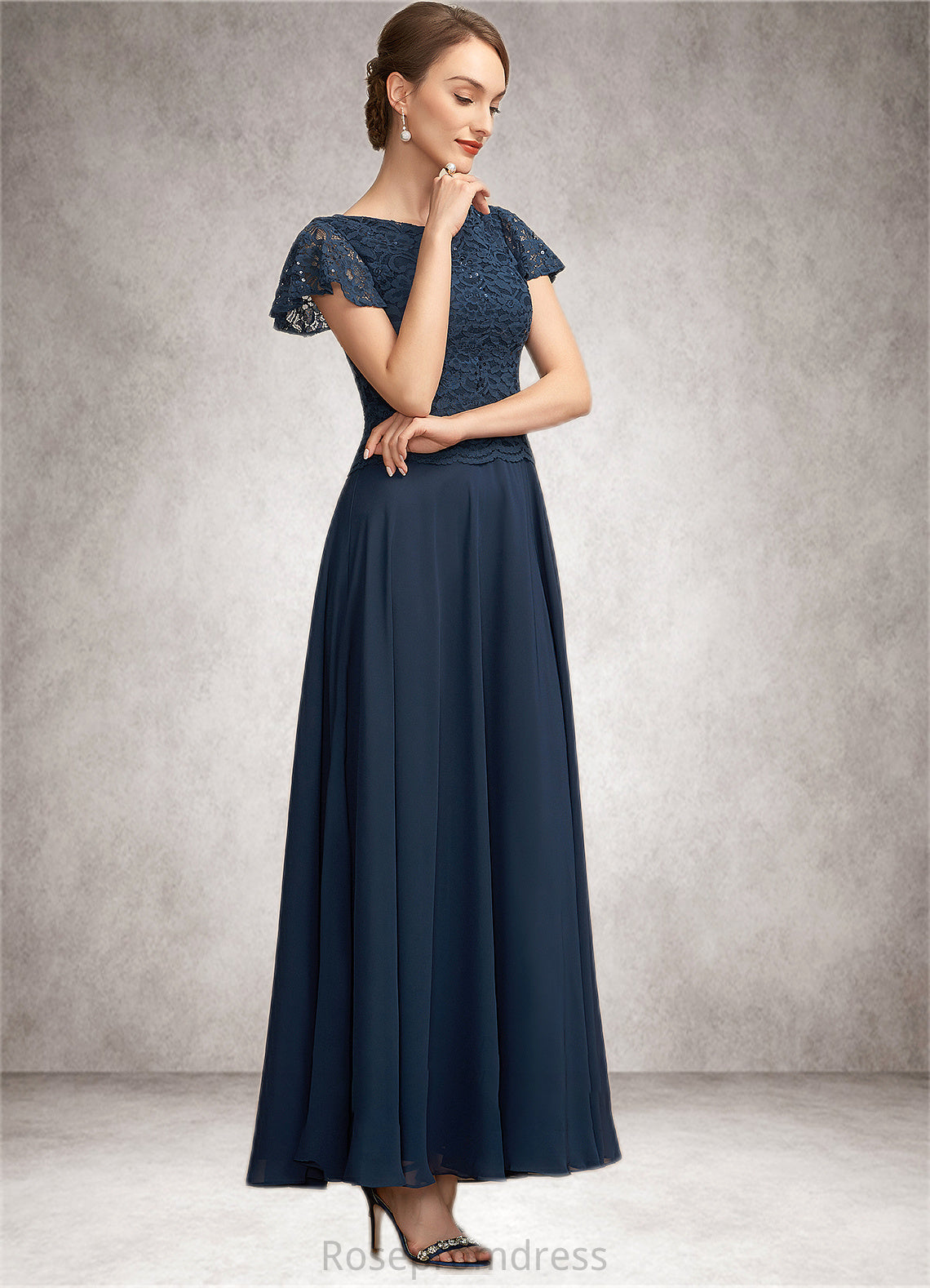 Rebekah A-Line Scoop Neck Ankle-Length Chiffon Lace Mother of the Bride Dress With Sequins SRS126P0014701