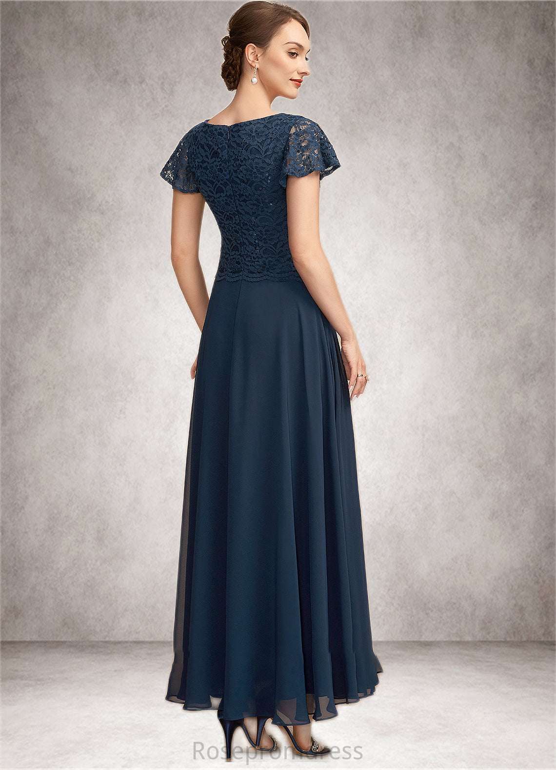 Rebekah A-Line Scoop Neck Ankle-Length Chiffon Lace Mother of the Bride Dress With Sequins SRS126P0014701