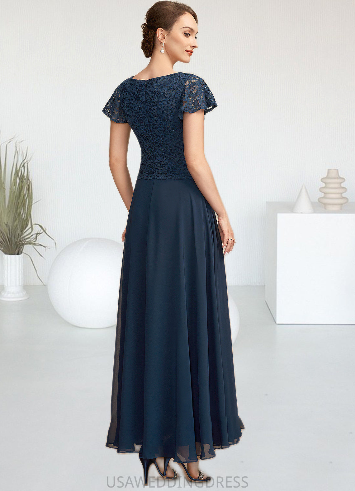 Lucy A-Line Scoop Neck Ankle-Length Chiffon Lace Mother of the Bride Dress With Sequins DS126P0014701
