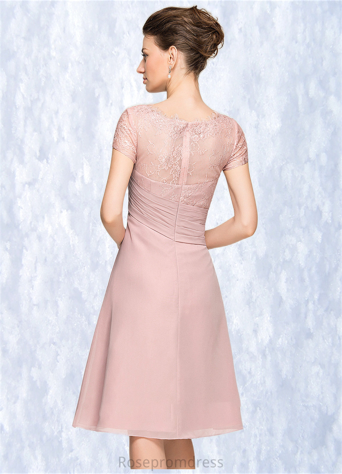 Beryl A-Line Scoop Neck Knee-Length Chiffon Lace Mother of the Bride Dress With Beading Flower(s) Sequins Cascading Ruffles SRS126P0014704