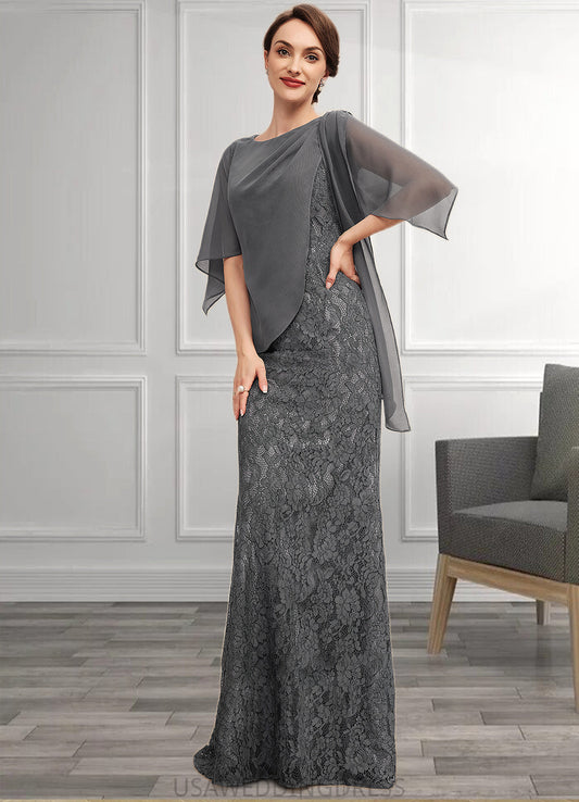 Ella Trumpet/Mermaid Scoop Neck Floor-Length Chiffon Lace Mother of the Bride Dress With Ruffle DS126P0014708