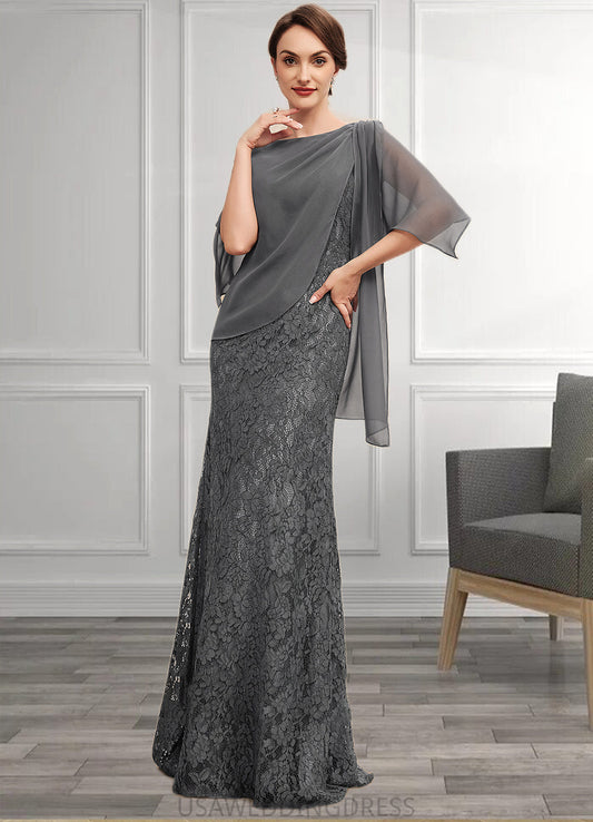 Ella Trumpet/Mermaid Scoop Neck Floor-Length Chiffon Lace Mother of the Bride Dress With Ruffle DS126P0014708