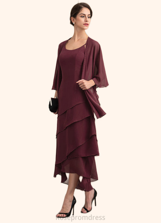 Ann A-Line Scoop Neck Asymmetrical Chiffon Mother of the Bride Dress With Beading SRS126P0014710