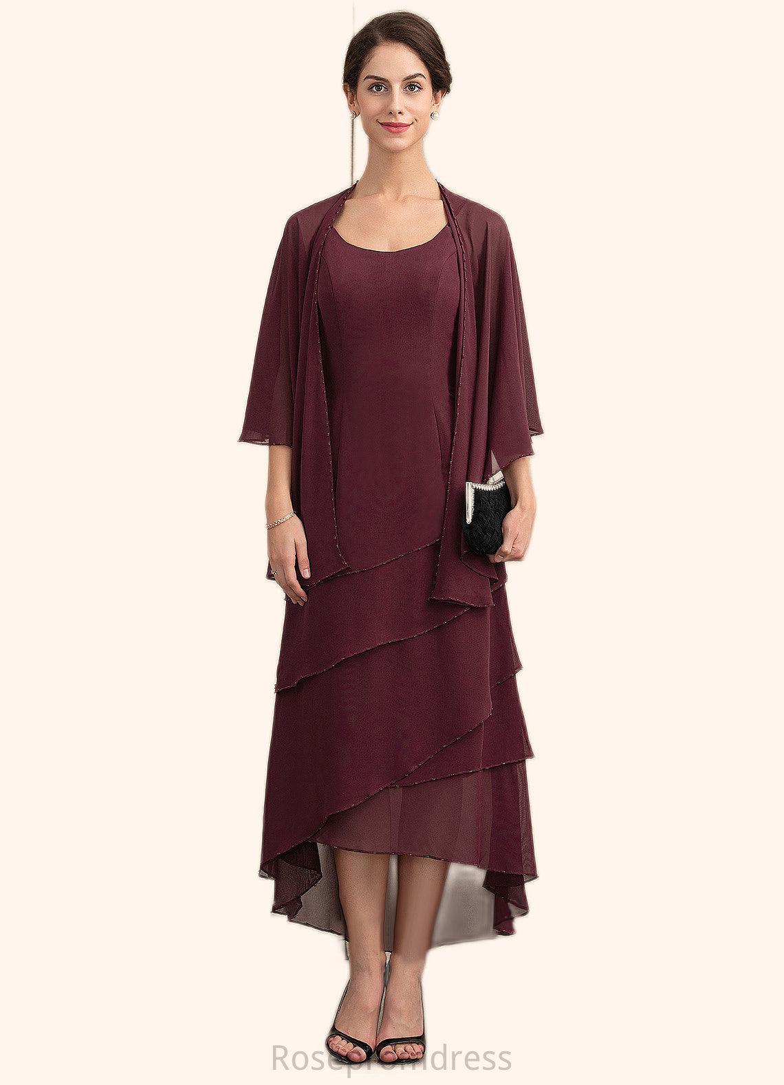 Ann A-Line Scoop Neck Asymmetrical Chiffon Mother of the Bride Dress With Beading SRS126P0014710