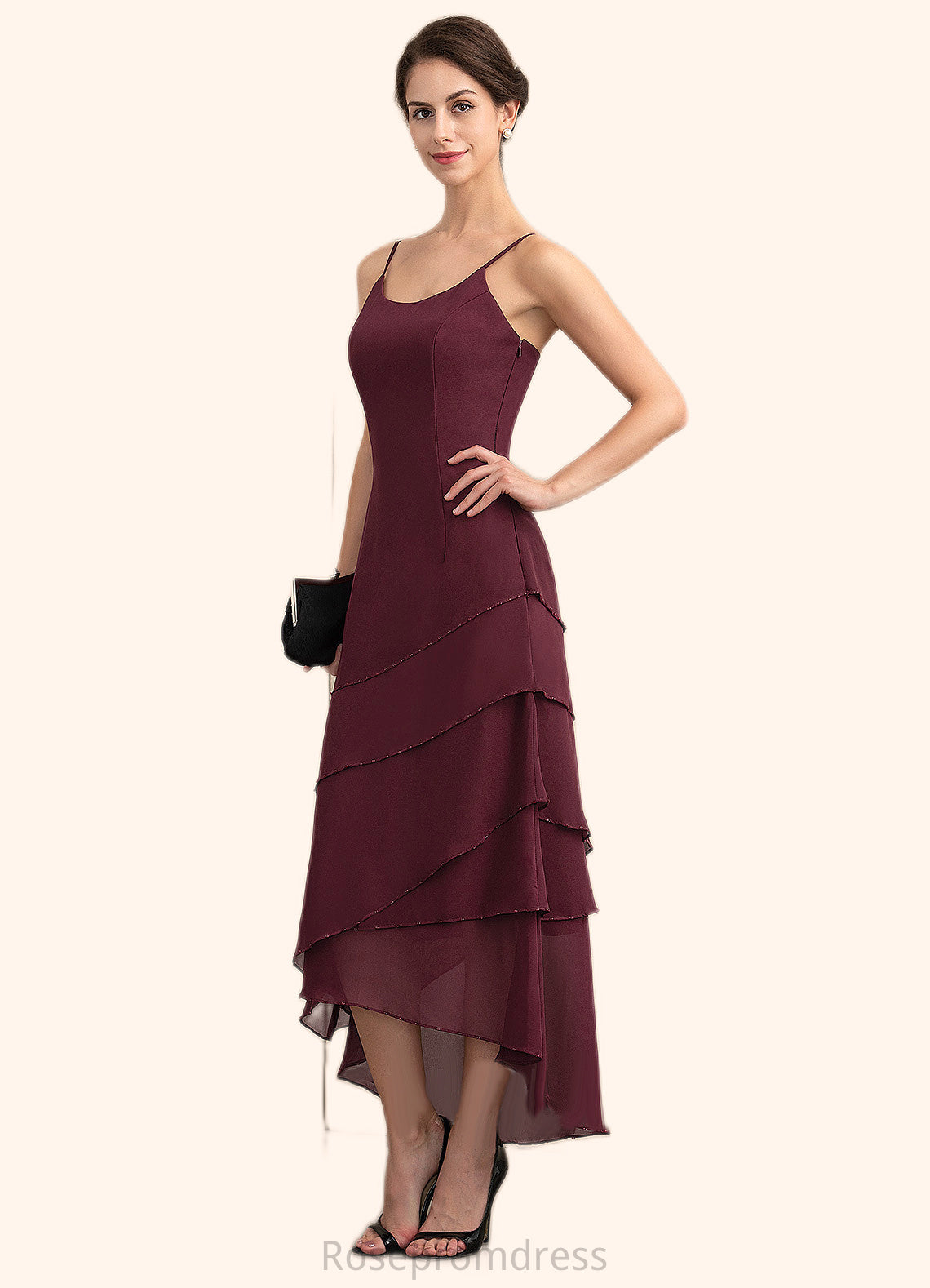 Ann A-Line Scoop Neck Asymmetrical Chiffon Mother of the Bride Dress With Beading SRS126P0014710