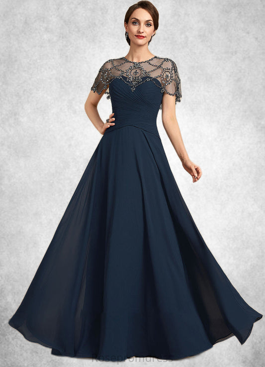 Monica A-Line Scoop Neck Floor-Length Chiffon Mother of the Bride Dress With Ruffle Beading Sequins SRS126P0014711