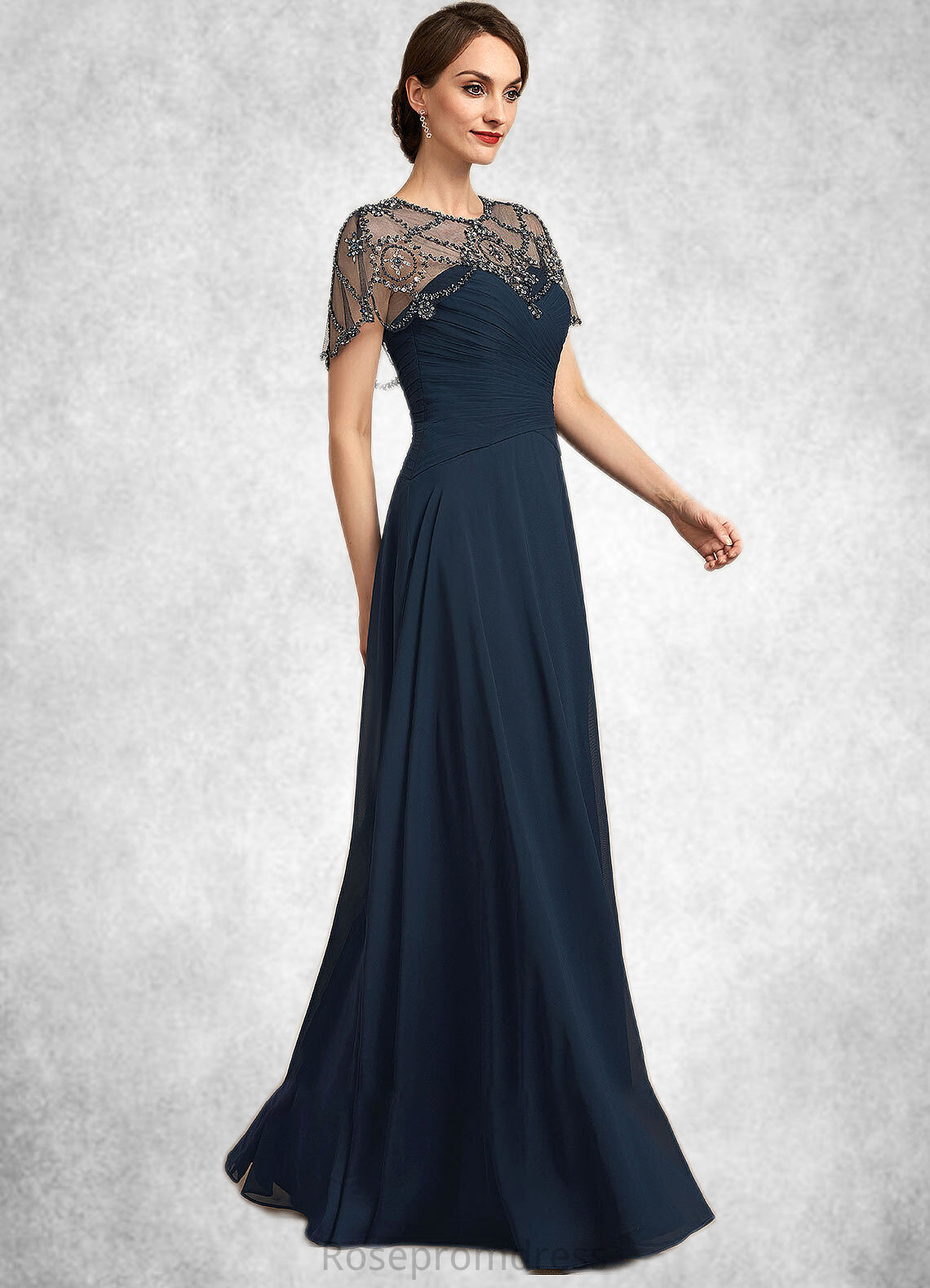 Monica A-Line Scoop Neck Floor-Length Chiffon Mother of the Bride Dress With Ruffle Beading Sequins SRS126P0014711