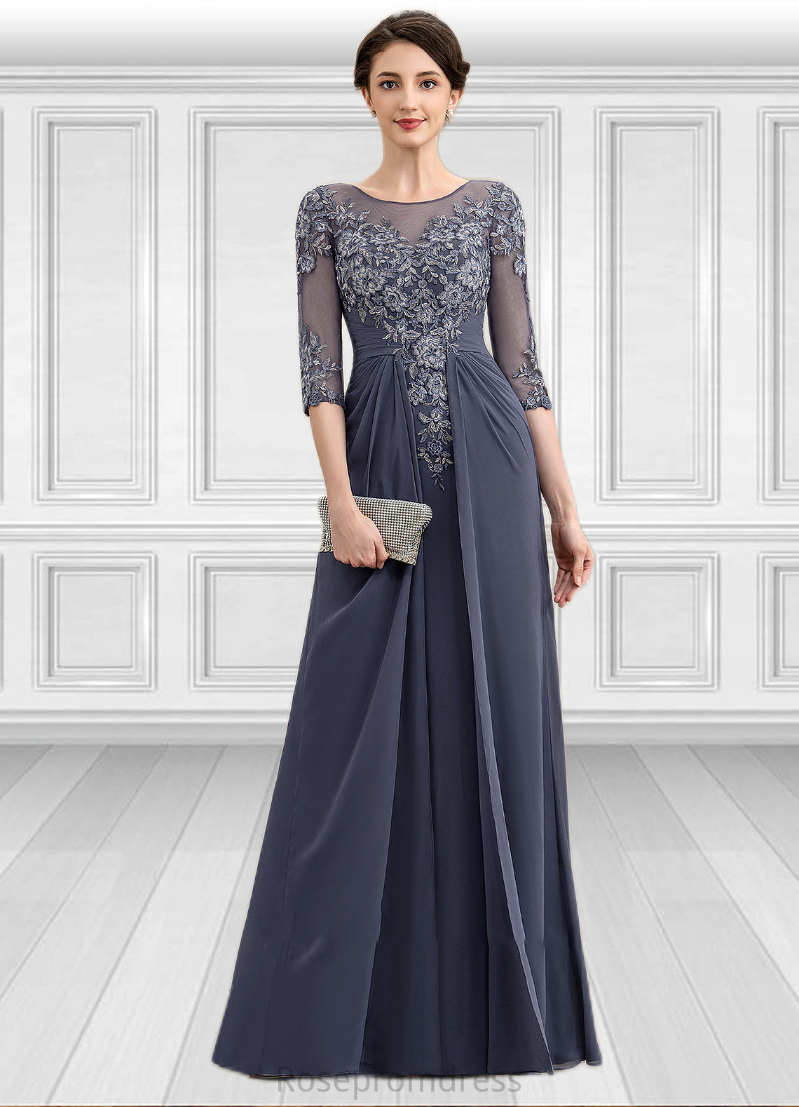 Lauryn A-Line Scoop Neck Floor-Length Chiffon Lace Mother of the Bride Dress SRS126P0014712