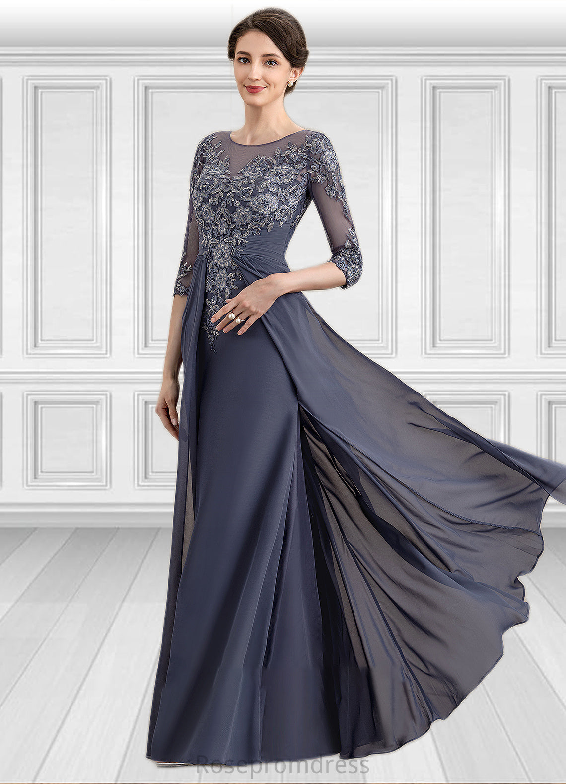 Lauryn A-Line Scoop Neck Floor-Length Chiffon Lace Mother of the Bride Dress SRS126P0014712