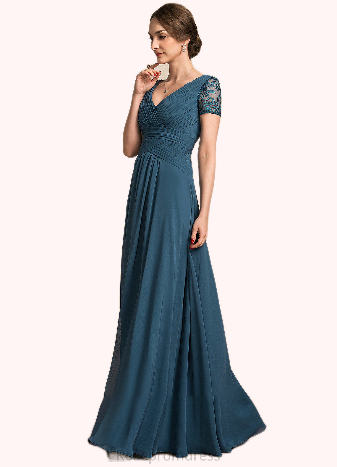 Janiya A-Line V-neck Floor-Length Chiffon Mother of the Bride Dress With Lace SRS126P0014713