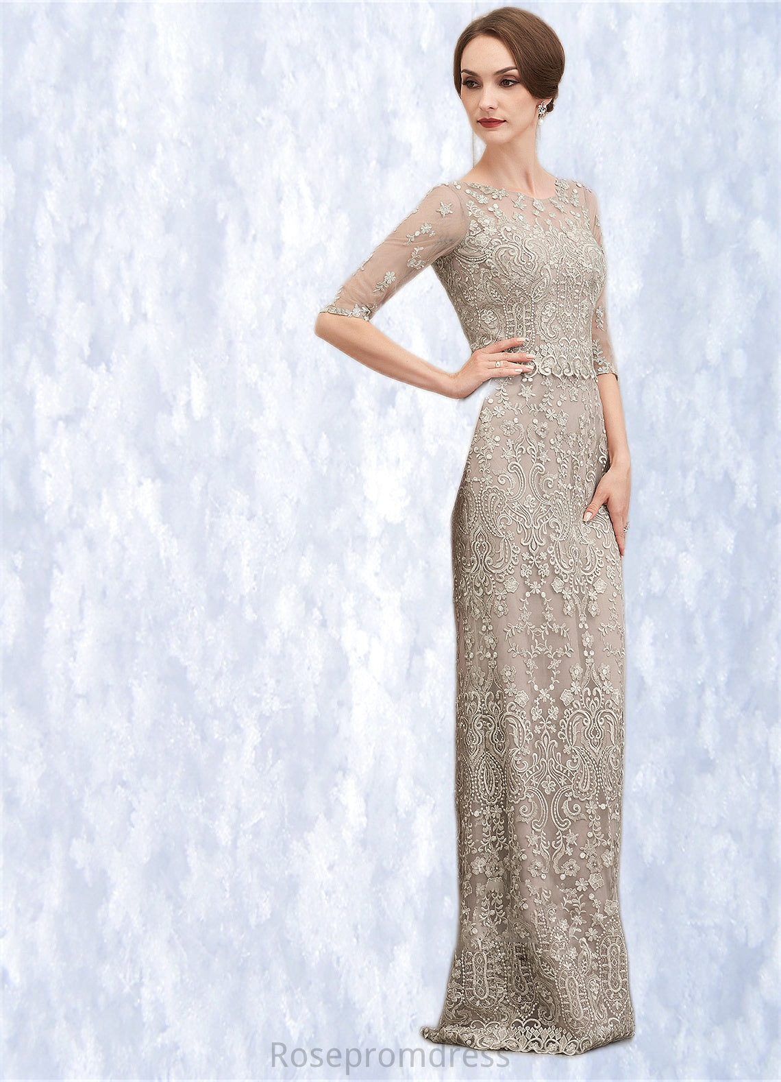 Jennifer Sheath/Column Scoop Neck Sweep Train Chiffon Lace Mother of the Bride Dress SRS126P0014716