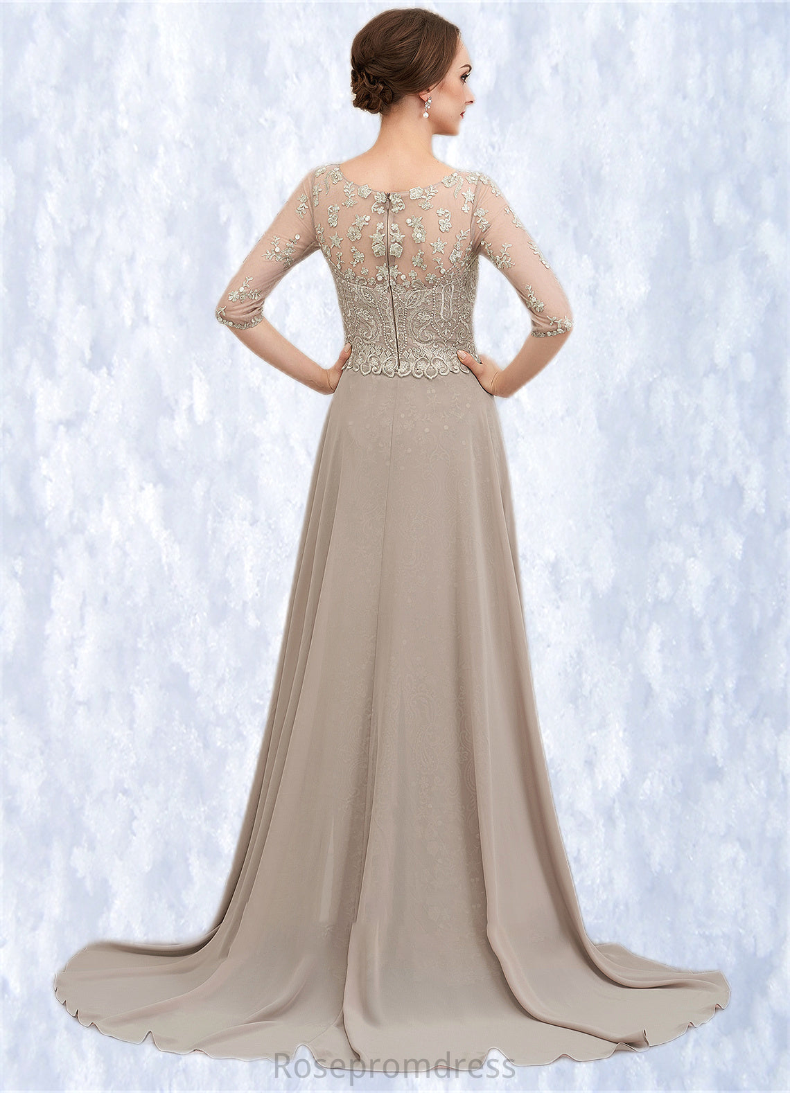 Jennifer Sheath/Column Scoop Neck Sweep Train Chiffon Lace Mother of the Bride Dress SRS126P0014716