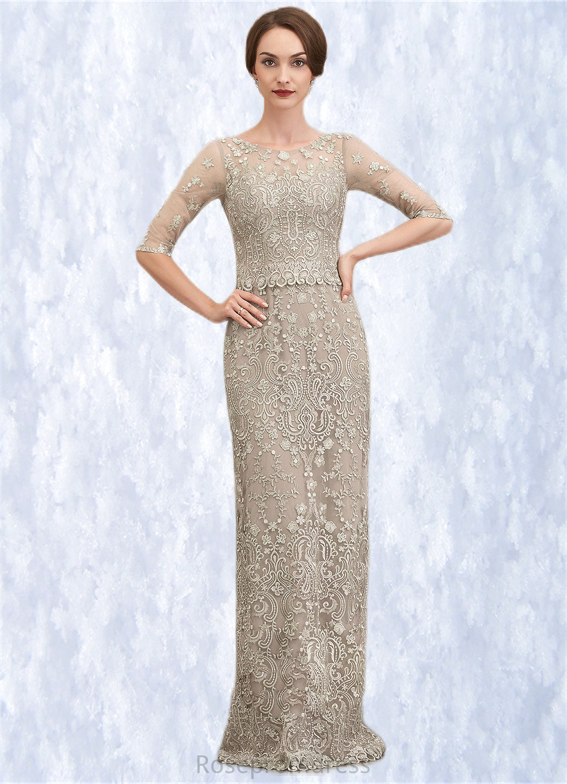 Jennifer Sheath/Column Scoop Neck Sweep Train Chiffon Lace Mother of the Bride Dress SRS126P0014716