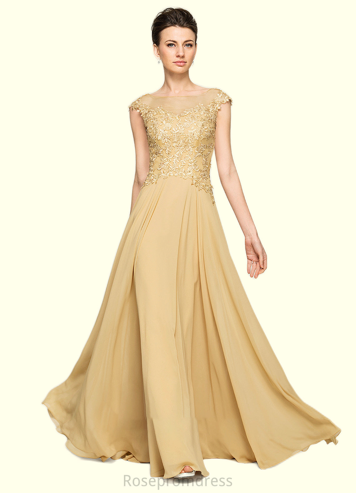 Yoselin A-Line Scoop Neck Floor-Length Chiffon Lace Mother of the Bride Dress With Beading Sequins SRS126P0014717