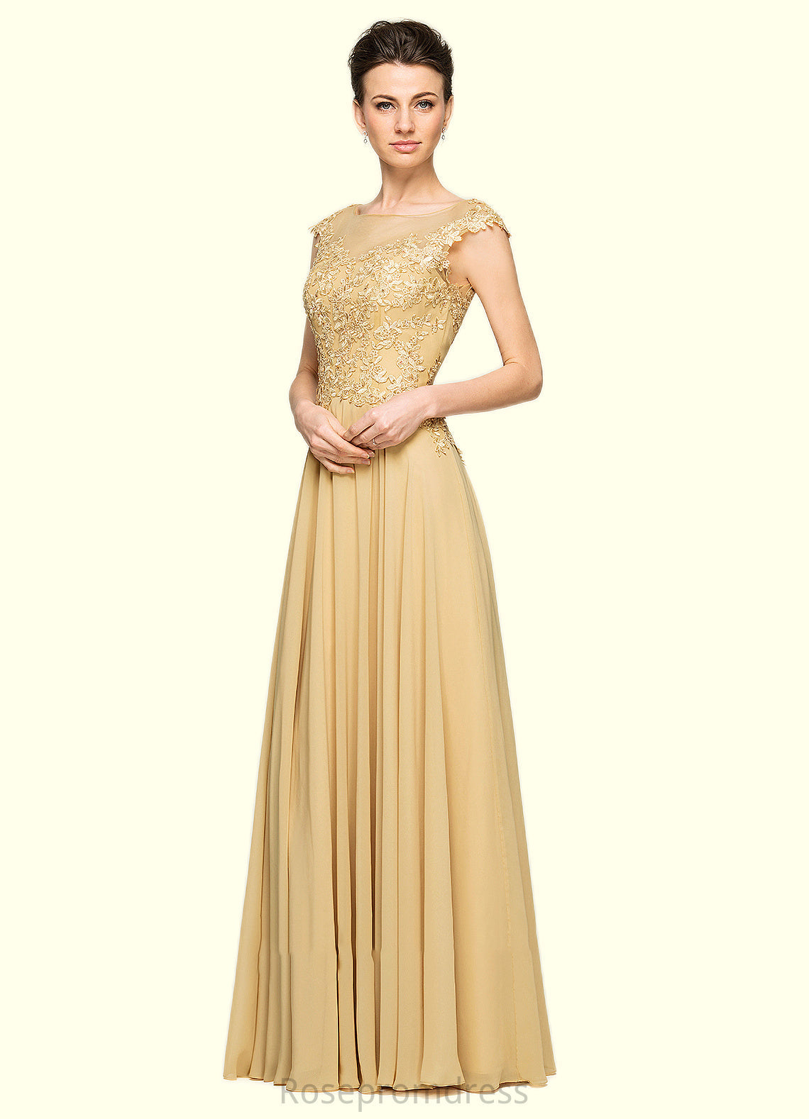 Yoselin A-Line Scoop Neck Floor-Length Chiffon Lace Mother of the Bride Dress With Beading Sequins SRS126P0014717