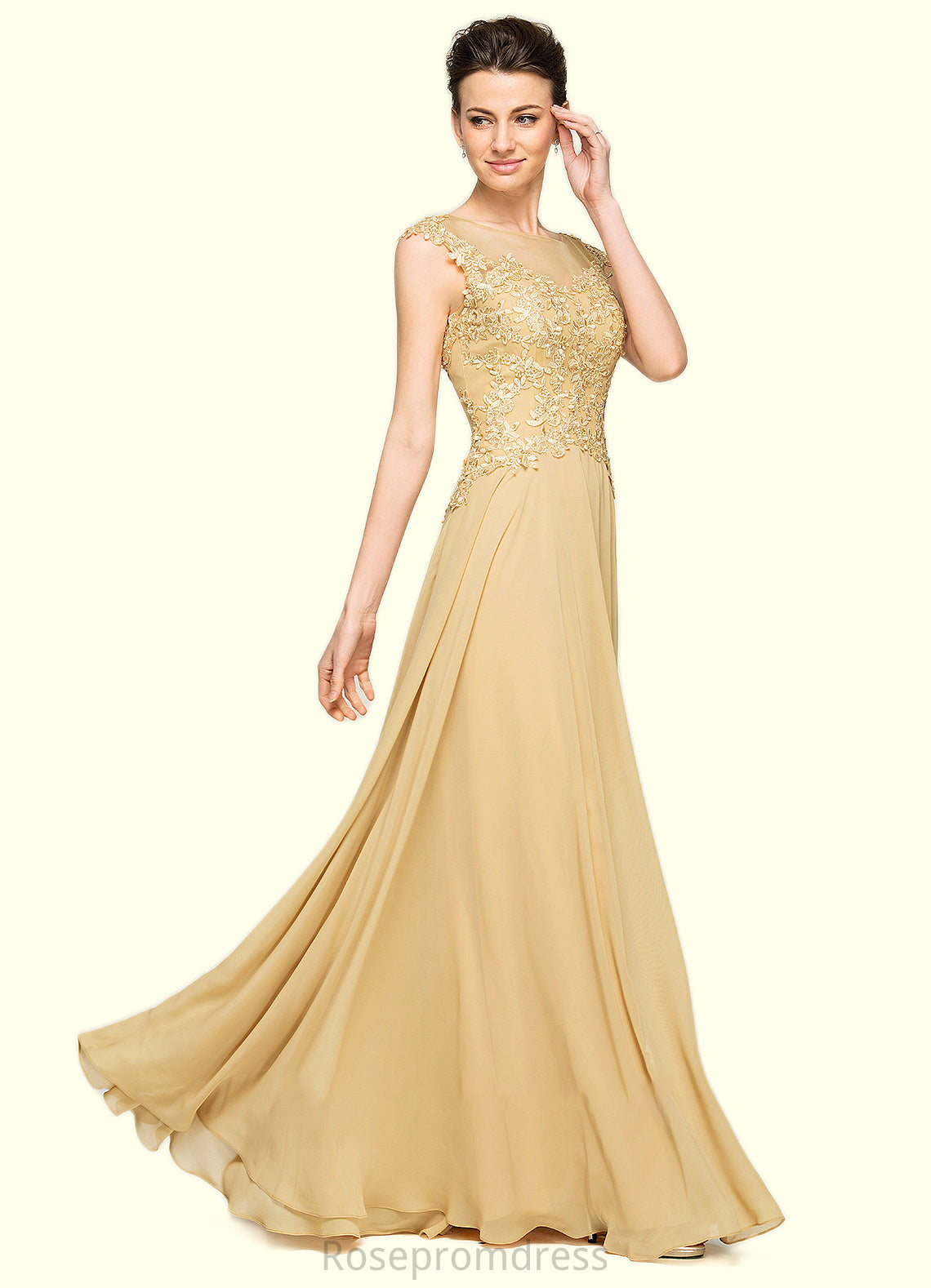 Yoselin A-Line Scoop Neck Floor-Length Chiffon Lace Mother of the Bride Dress With Beading Sequins SRS126P0014717