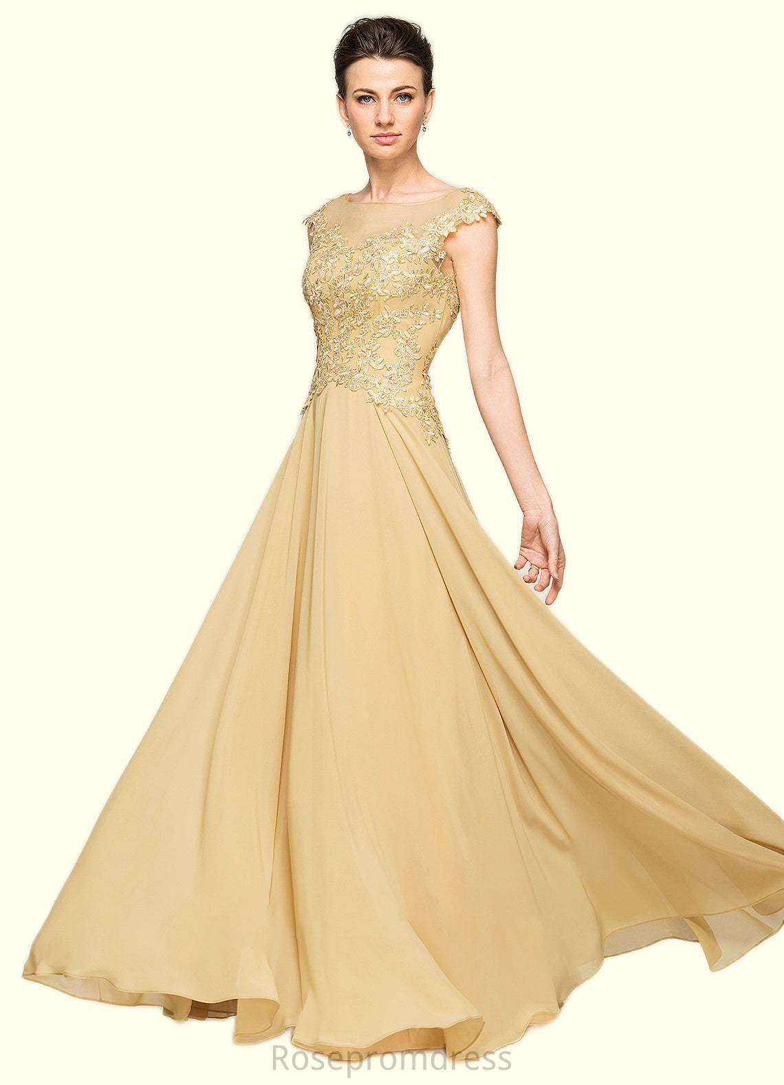 Yoselin A-Line Scoop Neck Floor-Length Chiffon Lace Mother of the Bride Dress With Beading Sequins SRS126P0014717