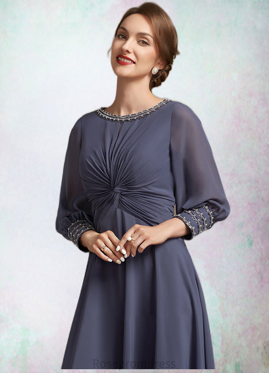 Shyann A-Line Scoop Neck Tea-Length Chiffon Mother of the Bride Dress With Ruffle Beading SRS126P0014718