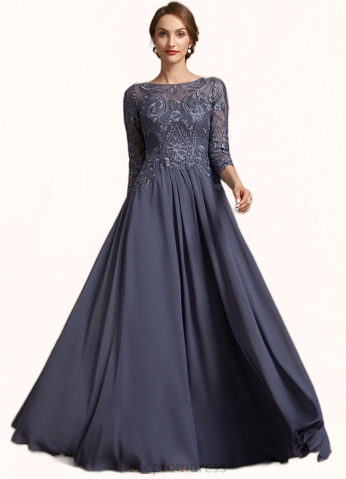 Libby A-Line Scoop Neck Floor-Length Chiffon Lace Mother of the Bride Dress SRS126P0014719