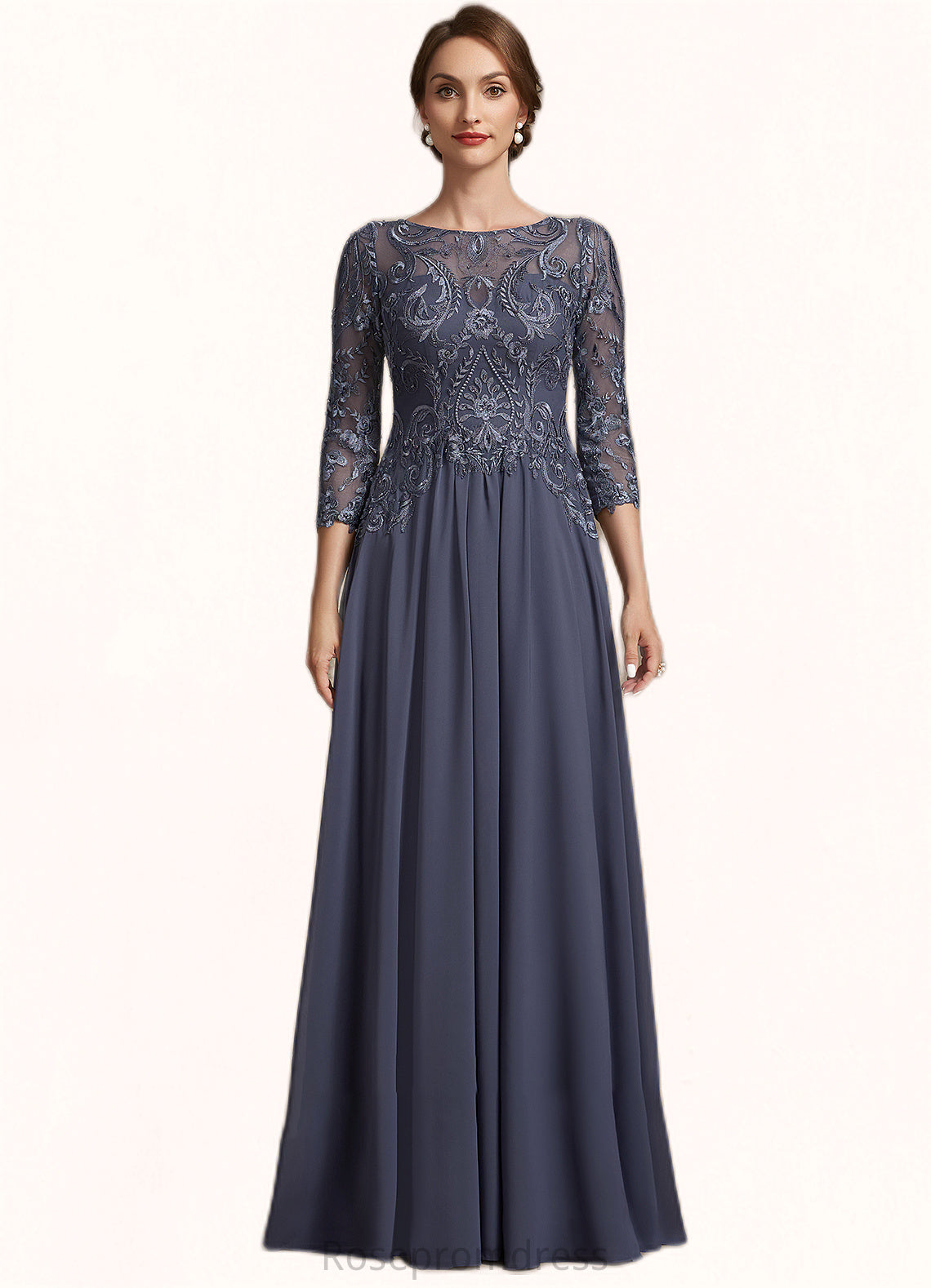 Libby A-Line Scoop Neck Floor-Length Chiffon Lace Mother of the Bride Dress SRS126P0014719