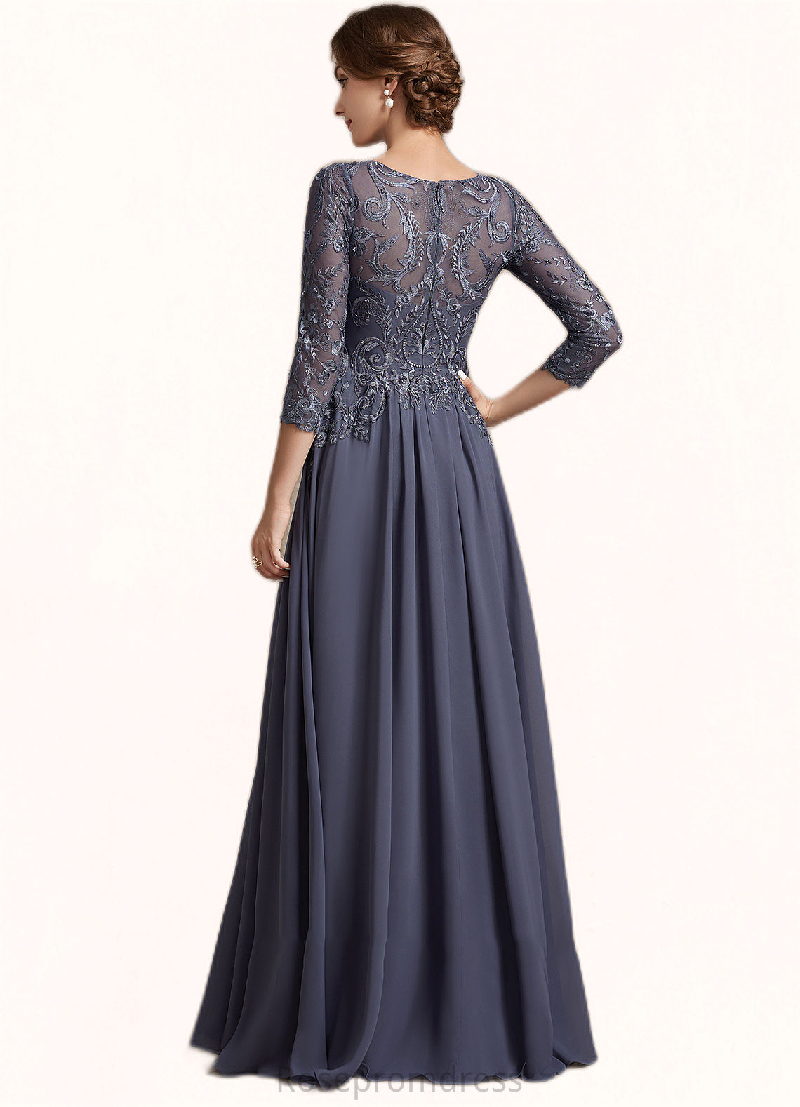 Libby A-Line Scoop Neck Floor-Length Chiffon Lace Mother of the Bride Dress SRS126P0014719